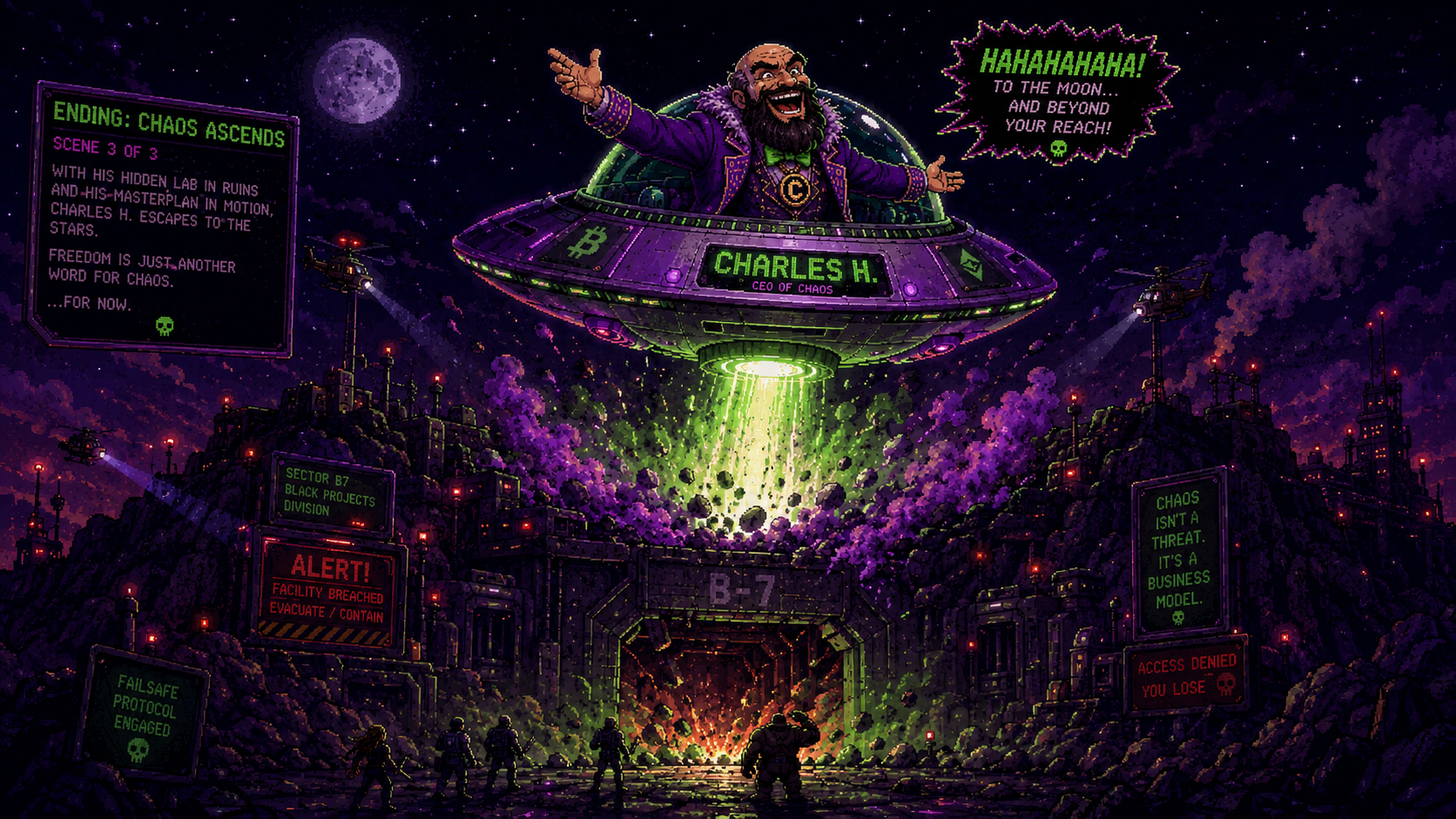 Pixel art ending scene from Solvol